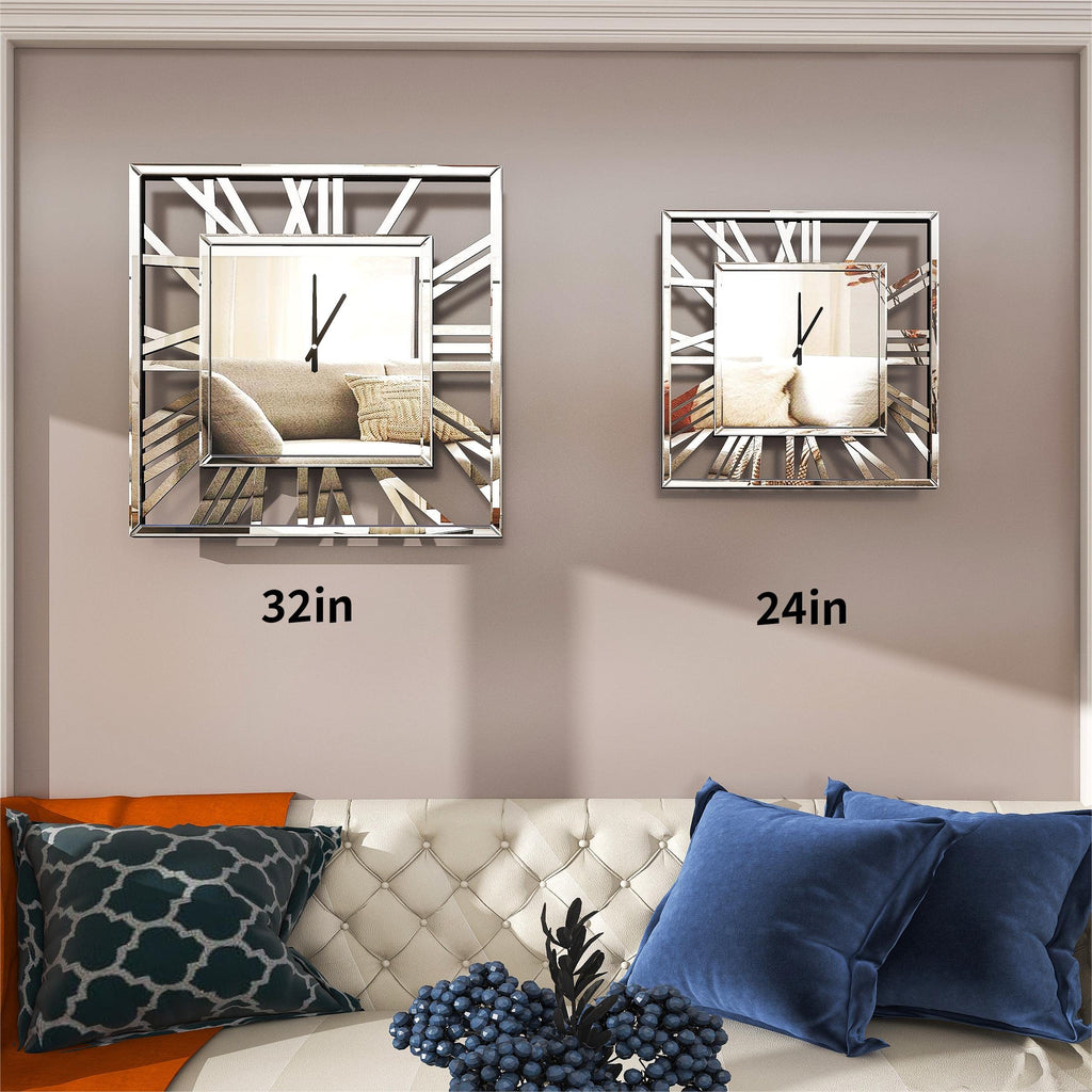 24" Wall Clocks Decor - Glossy Mirror Finish