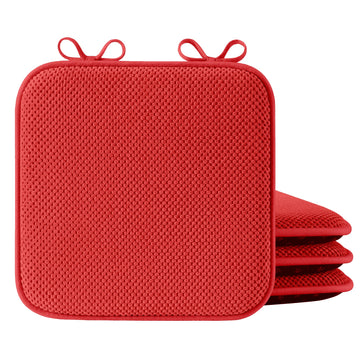 Chair Cushions for Dining Chairs, Set of 4 Memory Foam Seat Cushions with Non-Slip Backing & Ties, 16" x 16" x 1.5"