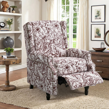 Wingback Floral Pushback Recliner Chair, Rococo Plum, Set of 1