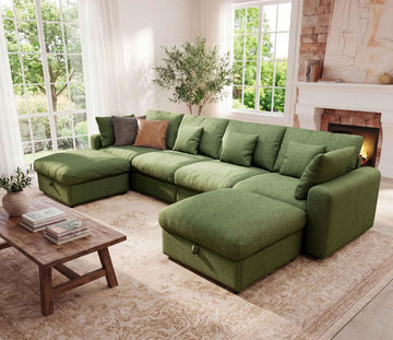141" Oversized Cloud Sectional Couches, Modular Sectional Sofa with Wide Deep Seat, U Shaped Couch with Throw Pillow