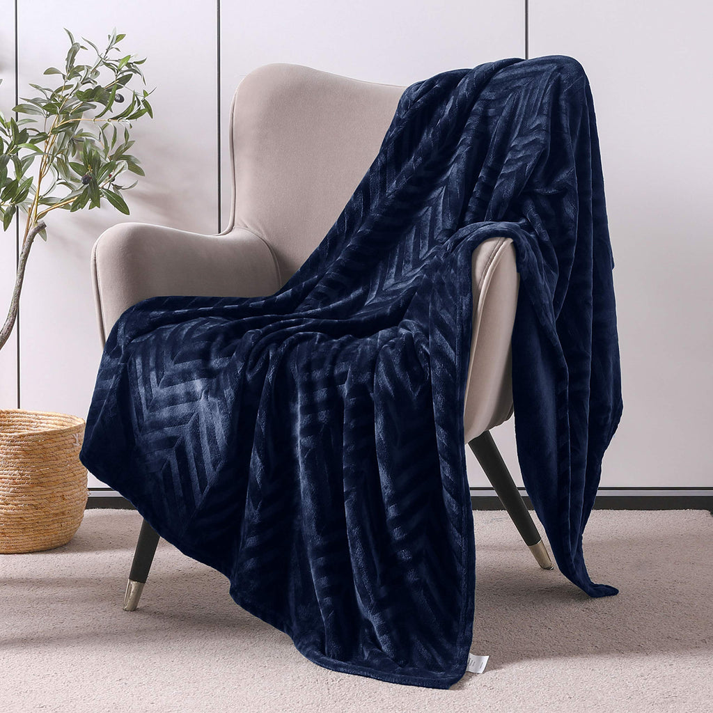 Flannel Fleece Fall Throw Blanket for Couch, Navy Blue