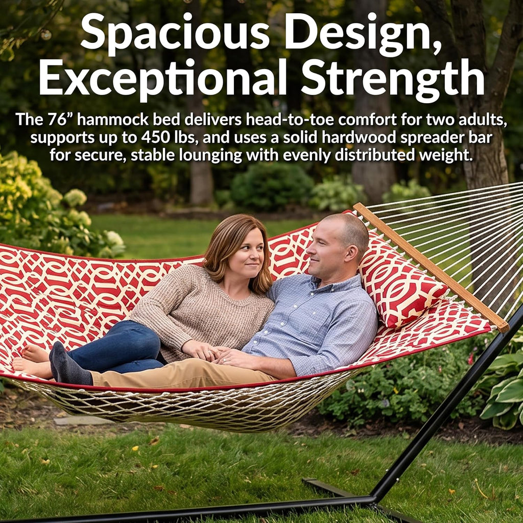Rope Hammock with Stand for Outside, 450 lb Capacity | Royal Red, Heavy Duty Freestanding Portable Outdoor Hammock