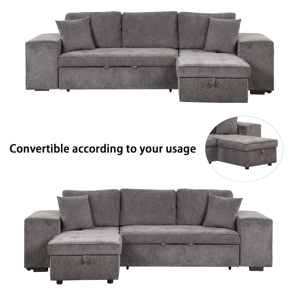 104.5 inch Reversible Sleeper Sectional Sofa with Pull Out Bed, Convertible L Shaped Sectional Couch with Storage