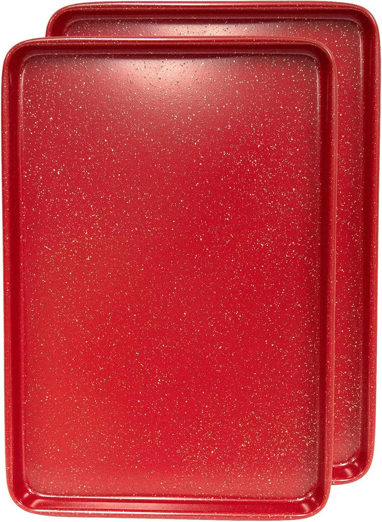 2pc Ultimate Commercial Weight 15 x 10 x 1-Inch Cookie Sheet Set (Red Granite)