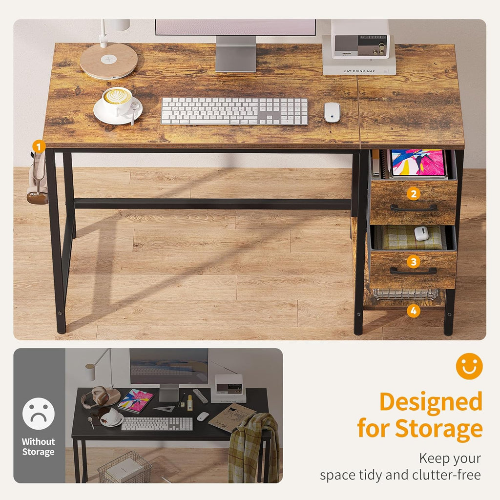 Computer Desk with 2 Drawers, 40 Inch Small Home Office Desk with Storage Study Writing Table, Light Brown