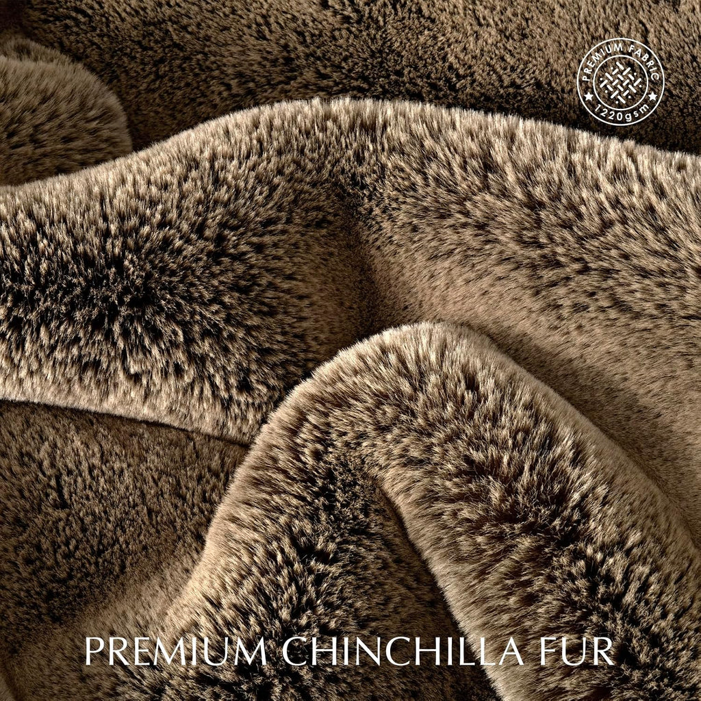 HOME Faux Chinchilla Fur Throw Blanket, 50"x60", Brown Sable