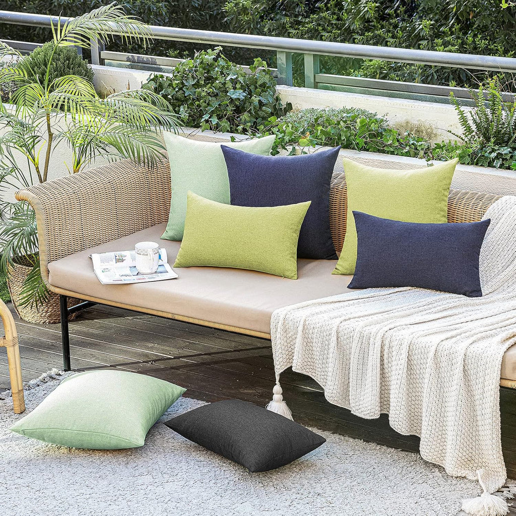 Pack of 2 Decorative Outdoor Solid Waterproof Throw Pillow Covers Faux Linen Garden Farmhouse Cushion Cases for Summer Patio Tent Balcony Couch Sofa 18x18 Inch Navy