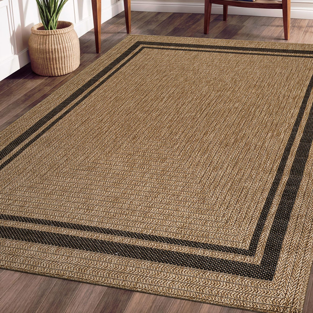 Easy Jute Bordered Rug Washable Durable Indoor Outdoor Area Rugs for Living Dining Room Patio Office Stain