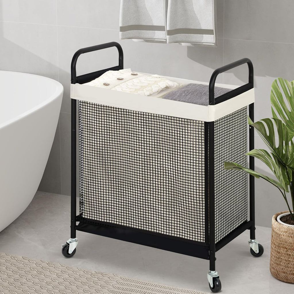 Laundry Hamper 2 Section, 100L Rolling Laundry Sorter Cart with Removable and Washable Liner Bag, Clothes Hamper with