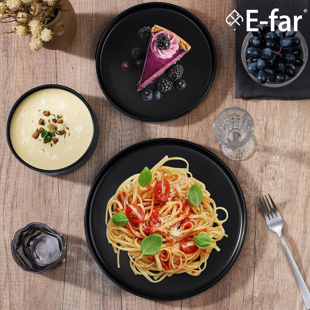 Stoneware Dinnerware Sets, 12-Piece Plates and Bowls Dish Set for 4, Kitchen Modern Dinning Ware