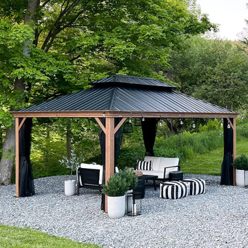 12' X 16' Outdoor Hardtop Gazebo Galvanized Steel Double Roof Permanent Canopy Aluminum Frame Pavilion Gazebo with