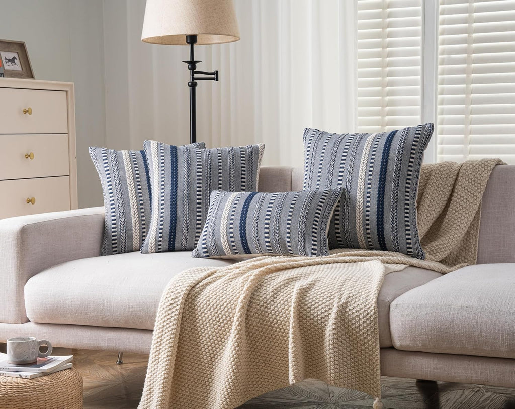 Boho Lumbar Pillow Covers 14x36 Long, Farmhouse Decorative Couch Pillow Cases, Navy Blue Accent Pillows of Bed, Sofa