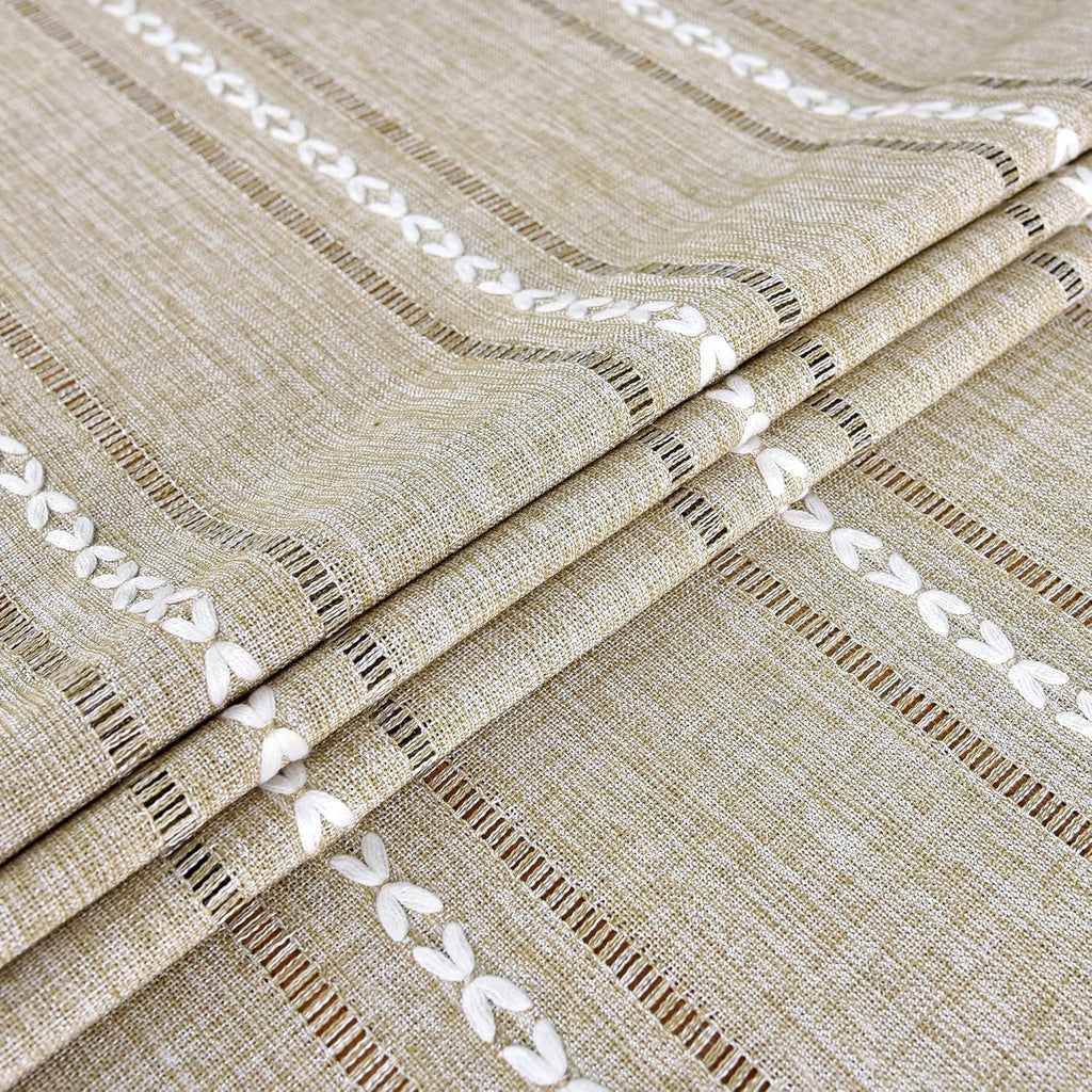 Rustic Farmhouse Embroidered Square Tablecloth Jacquard Striped Table Cloth Linen Texture Washable D