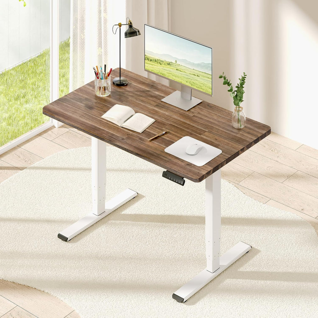 Solid Acacia Wood Standing Desk Dual Motor 47.2x23.6 Walnut/White
