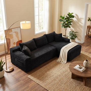 95" L-Shaped Cloud Sectional Couch, Right Facing Modular Compressed Boneless Sectional Sofa with Chaise Lounge, Plush