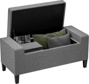 Storage Ottoman, Linen Upholstered Storage Bench with Lift Top and Button Tufted , Gray