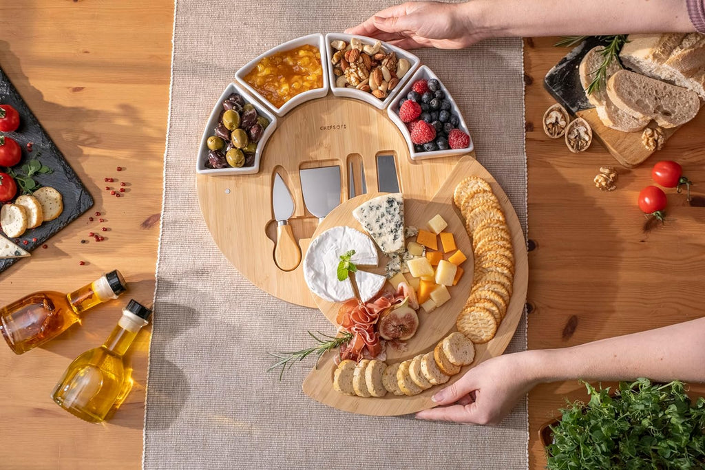 Charcuterie Board Set and Cheese Serving Platter - Made from Bamboo Wood - US Patented 13 inch Cheese Board and Knife