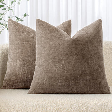 26x26 Inch Euro Sham Chenille Throw Pillows Set of 2 Soft Accent Taupe Grey Neutral Farmhouse Textured Cushion Covers