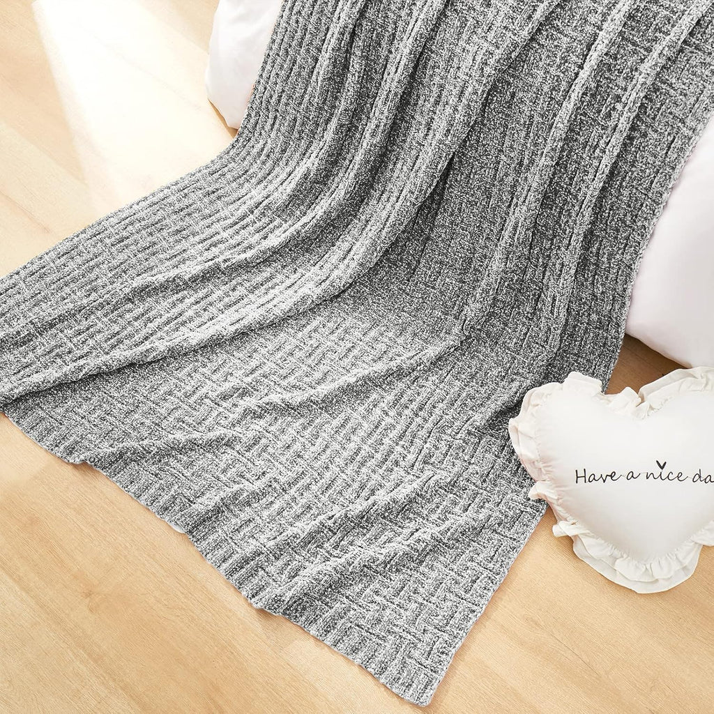 Dark Grey Chenille Knit Throw Blanket, Cozy Soft Cable Knitted Blankets, Warm Chenille Knitted Blanket for All