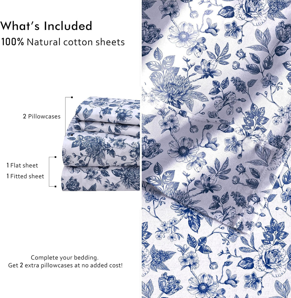 100% Cotton Percale Sheets King, Wild Flower - Set of 6