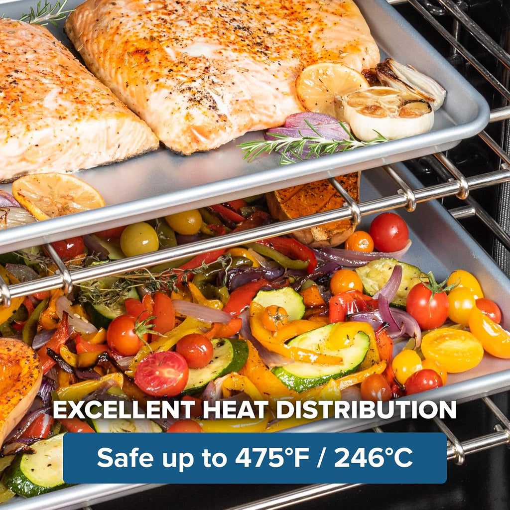 Premium 3-Piece Nonstick Sheet Pan Set, Made without PFAS, Heavy Gauge Aluminized Steel Cookie Sheets with Reinforced