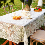 French Embroidery Lace Tablecloth - Rectangular for Coffee Tables, Vintage Beige Lace Table Cover, P