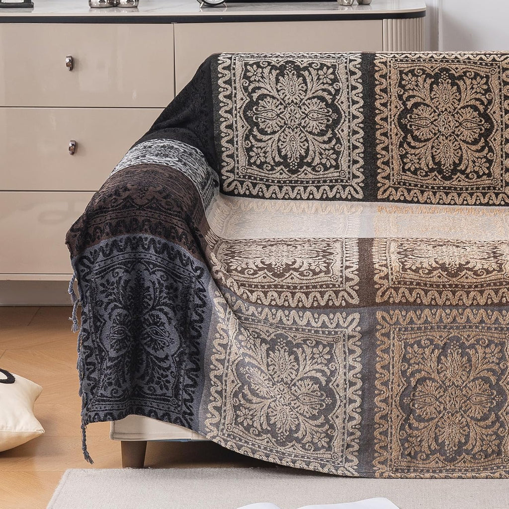 Boho Throw Blanket, Chenille Jacquard Tassels Throw Blankets, S:60x75)