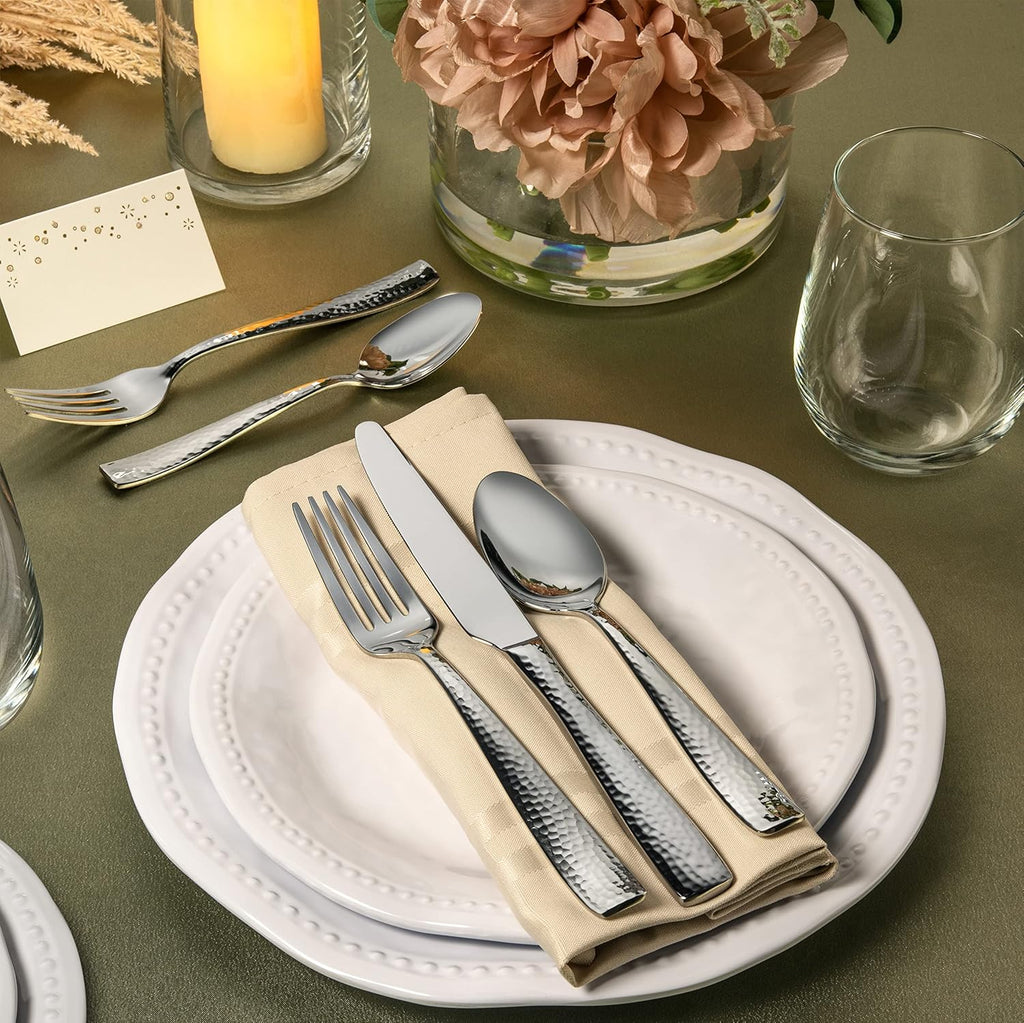 40-Piece Hammered Stainless Steel 18/10 Flatware Silverware Set, Service for 8 (40-Piece Set)