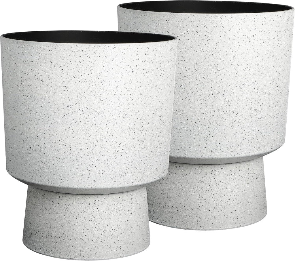 2-Pack 16.75" White Terrazzo Urn Planters with Detachable Bases | Set of 2 PP urn planters with white terrazzo