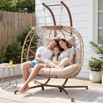 Double with Stand, Extra Large 2 Person Indoor Outdoor Wicker Loveseat, Oversized Patio Hanging Basket Chair with