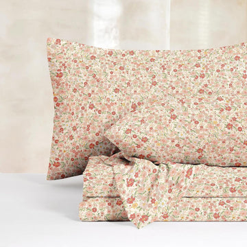 Floral Bed Sheets, 4-Piece Sheet Set, Shabby Chic Flower Pattern Printed Country Coquette Cottage Aesthetic Bedding