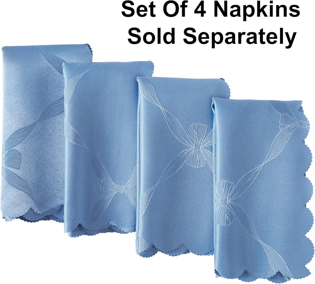 Ribbons and Bows Damask Fabric Tablecloth, Blue, 60 x 144 Inch Rectangle, Wrinkle & Stain Resistant 