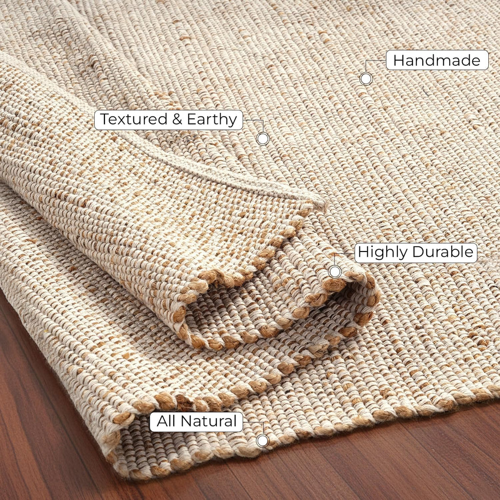 Jute Cotton Area Rug 12'x15'ft Rectangle Hand Woven Natural Farmhouse Rug