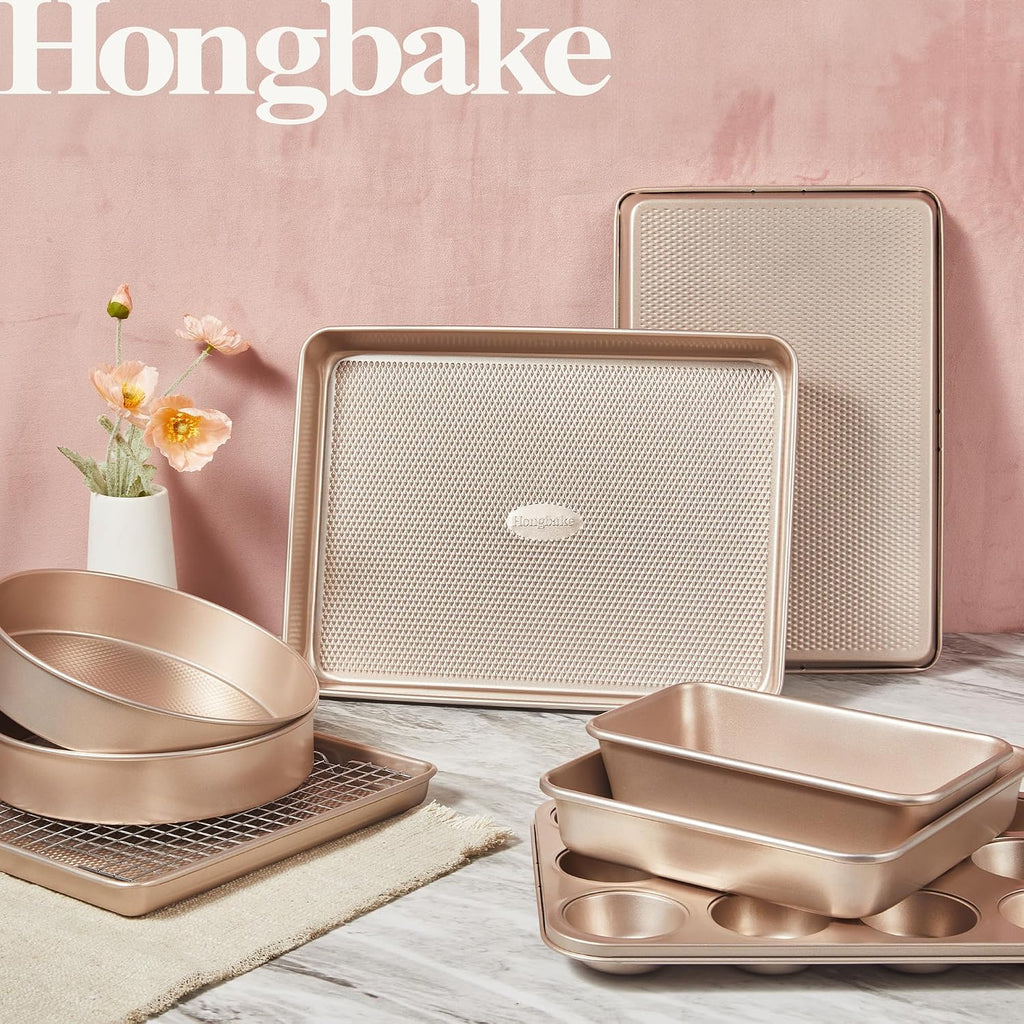 9-Piece Pans Set Nonstick, Stackable Non Toxic Bakeware Sets with Diamond Texture, Oven Pan Set for Cooking, Includes