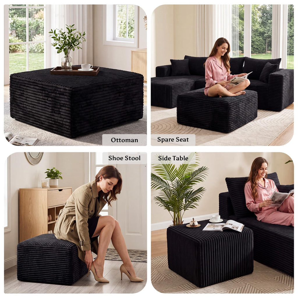 Boneless Ottoman for Couch, Corduroy Cloud Ottoman, Oversized Square Large Pouf Foot Rest, Modular Sectional Sofa