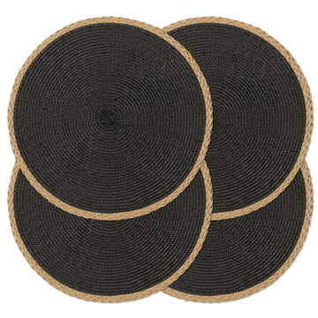 Round Placemats Set of 4, Woven Table Mats, Thin Edge, Black