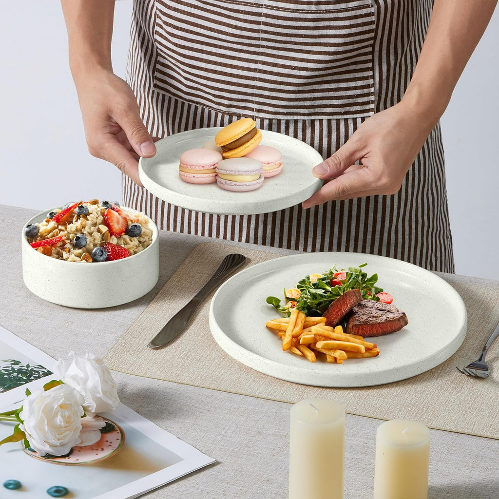 Dinnerware Sets for 8, 24-Piece Stoneware Plates and Bowls Set, Modern Kitchen Dinning Dishware
