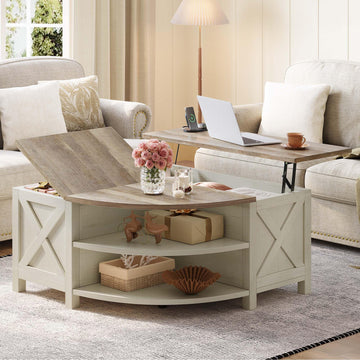 Farmhouse Lift Top Coffee Table with Storage, Grey Wash