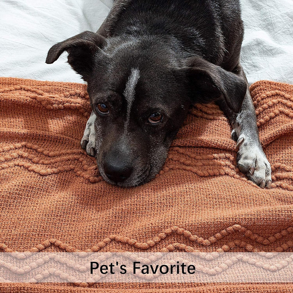 Knitted Boho Throw Blanket, Orange