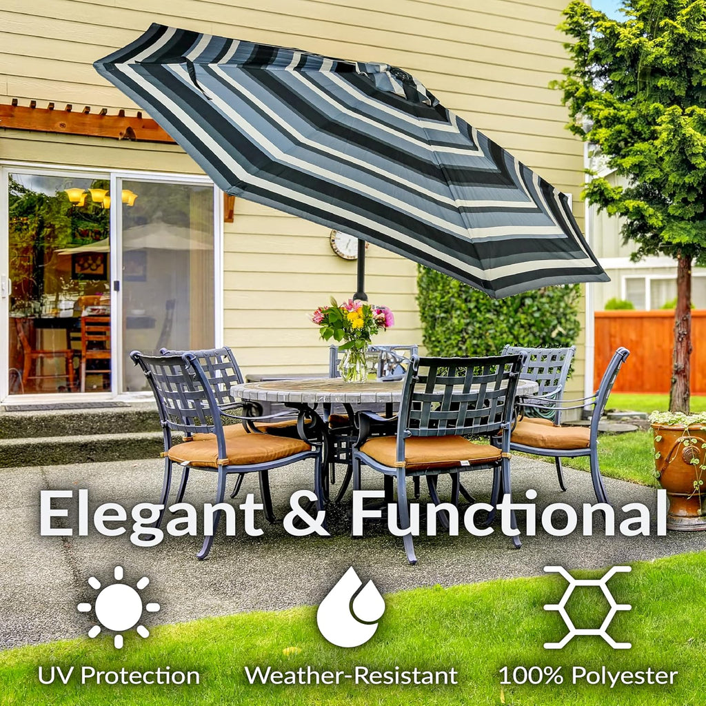 Outdoor Patio Umbrella - Polyester Table Market Umbrella with Push-Button Tilt and Crank - 8 Sturdy Ribs