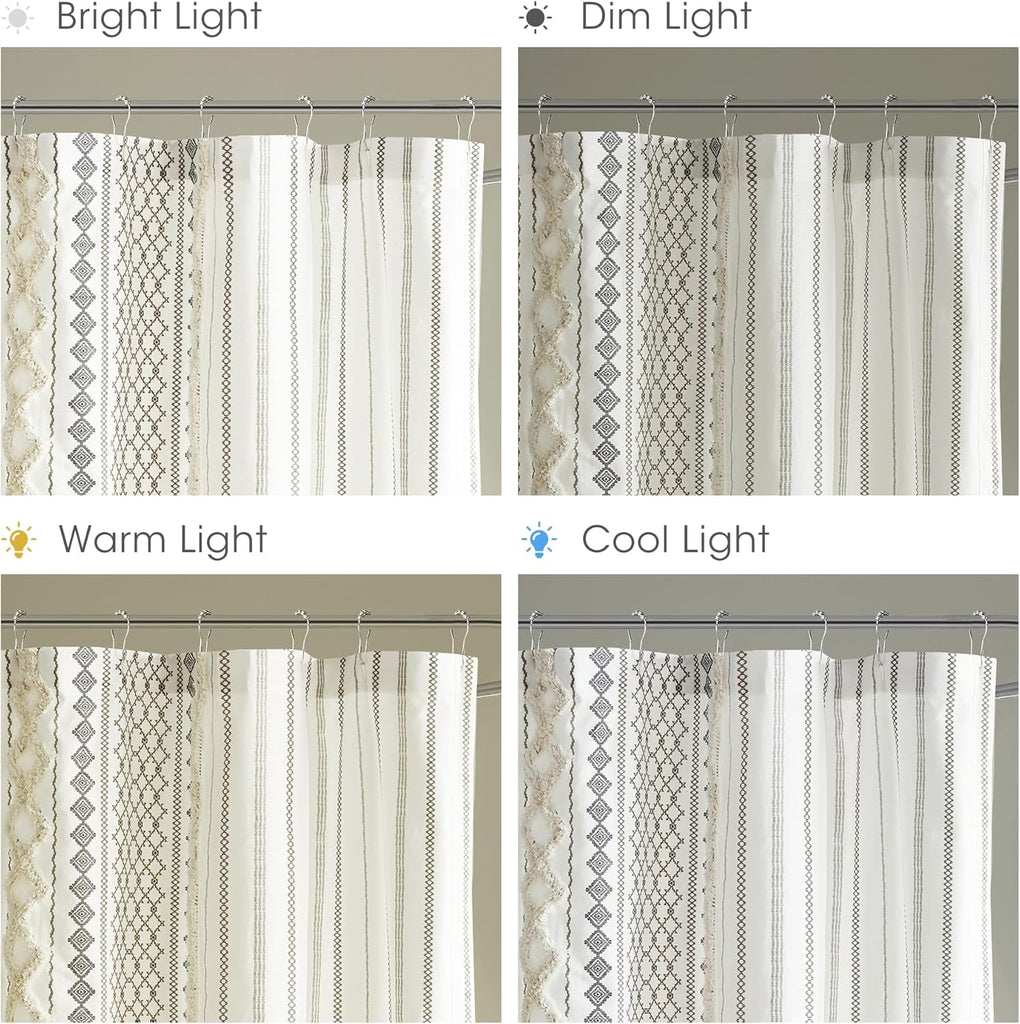 Imani Tufted Chenille 100% Cotton Shower Curtains Machine Washable, Modern Home Bathroom Décor Bathtub Privacy