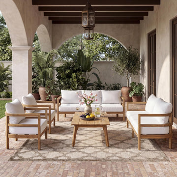 Molly 5-Piece Patio Furniture Set, Solid Wood Outdoor Conversation Set with Coffee Table, Outdoor Sofa Set with