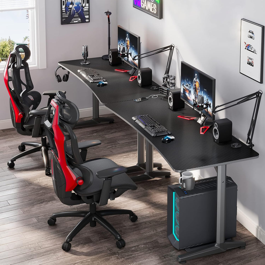 60 inch Gaming Desk with Height Adjustable Computer Tower Stand, 60 Inch Computer Desk, Large Home Office Curved Desk