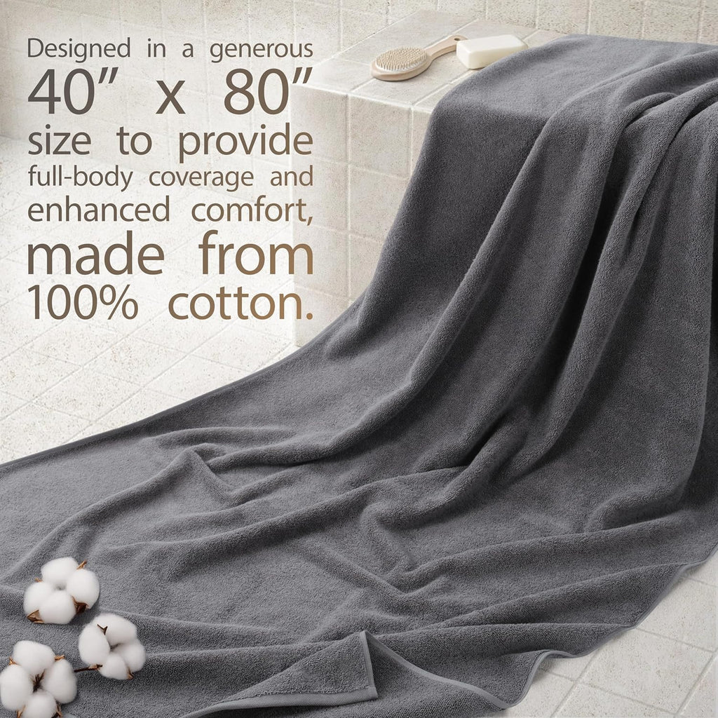 100% Cotton Turkish Towel, Soft Absorbent Quick Dry, 40x80 Oversized Bath Sheet Towel, Dark Gray