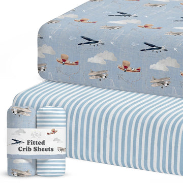Crib Sheets Neutral - Fitted Baby Crib Sheets Bed for Girl Boy - 2 Pack Standard & Toddler Mattress - Buttery Soft