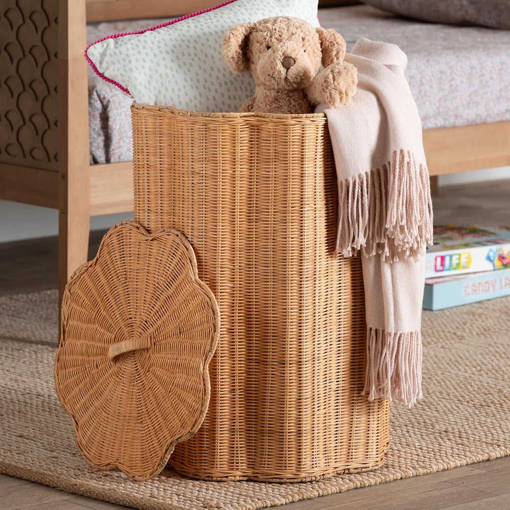 Danilo Natural Rattan Laundry Hamper - Handwoven Wicker Storage Basket for Laundry Room, Bathroom, or Bedroom