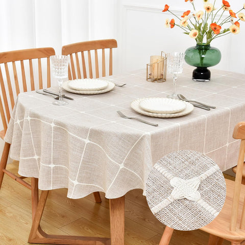 Farmhouse Embroidered Plaid Tablecloth Lattice Heavy Weight Fabric Table Cloth Oval Rustic Brown Che