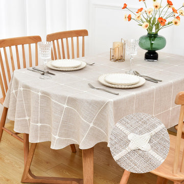 Farmhouse Embroidered Plaid Oval Tablecloth 52 x 70 Inch