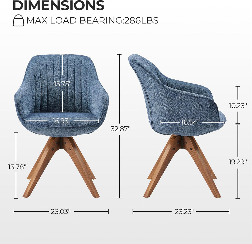 Mid Century Modern Accent Chair with Wooden Legs, Upholstered Swivel Chair No Wheels, Side Accent Armchair Vanity