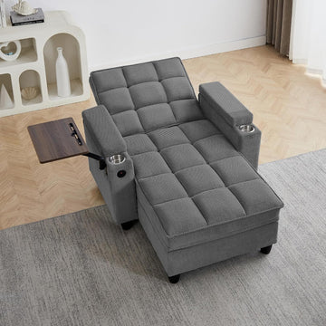 Convertible Chaise Lounge Sleeper Chair with Storage and 6-Position Reclining Backrest,Modern Tufted Recliner Lounge